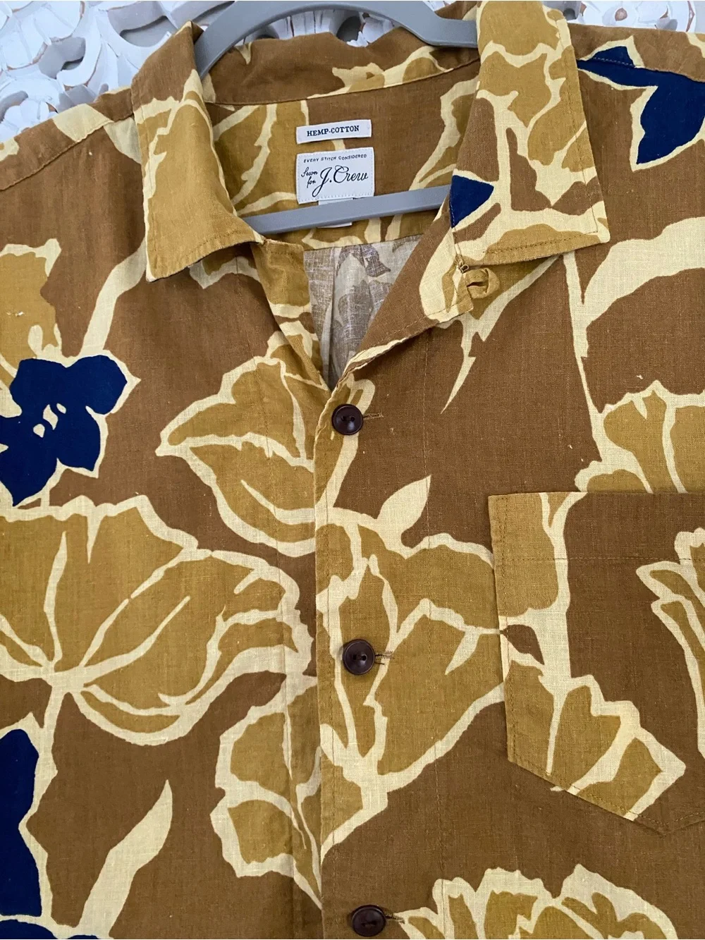 J.Crew Men’s Hemp Cotton Camp Collar Tropical Floral Resort Shirt XL